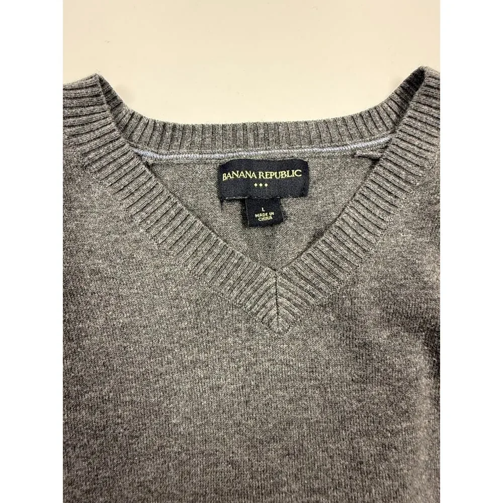 Banana Republic V Neck Sweater Gray 100% Cotton Classic Lightweight Large